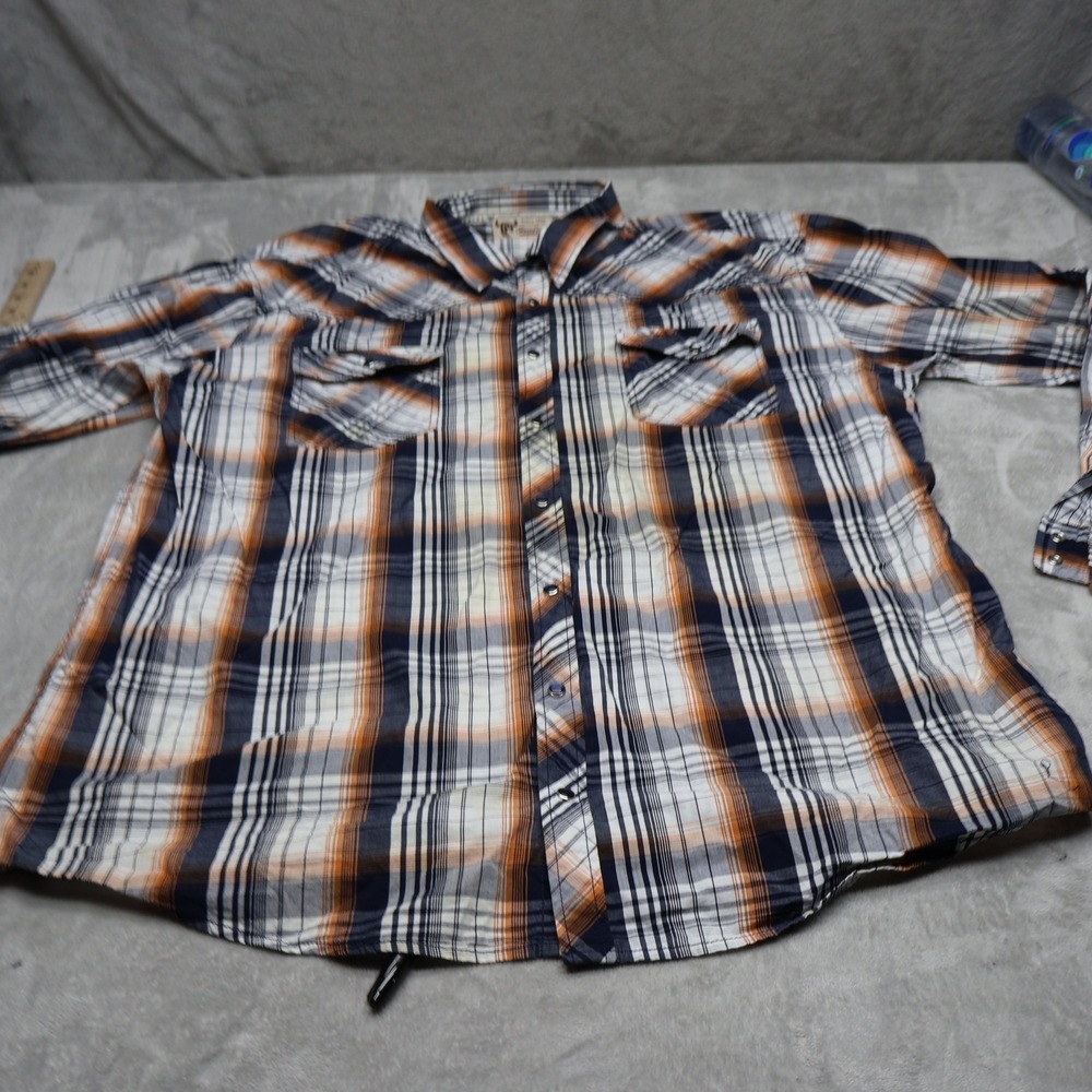 Cowboy Hardware Pearl Snap Shirt Men XXL Orange Plaid Western Long Sleeve Cowboy